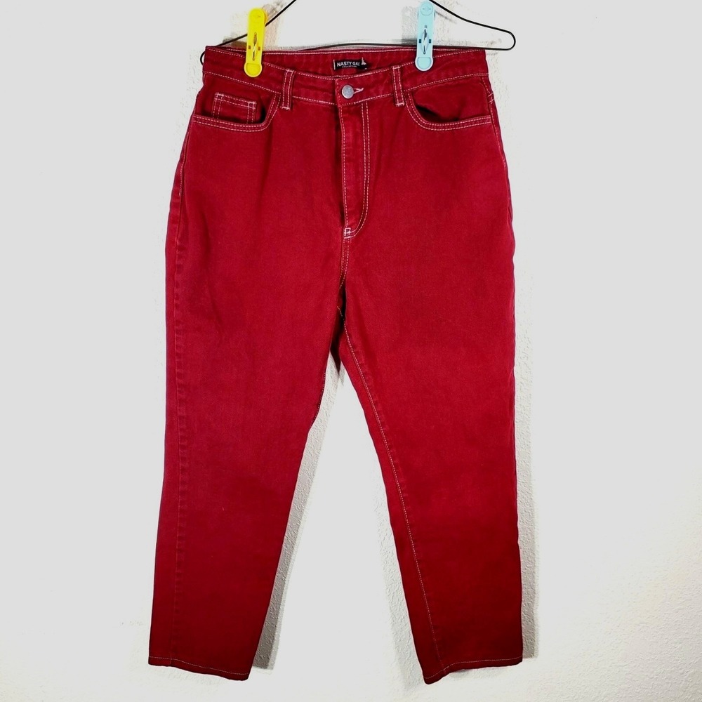 Nasty Gal Collection Womens Jeans Size 9 Cropped Denim Cranberry Red